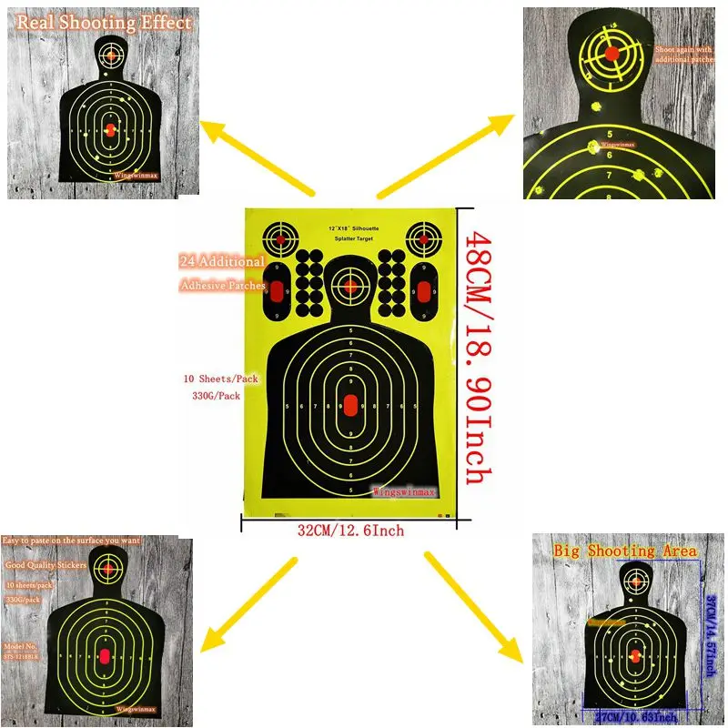 Wingswinmax AirGun-Rifle-Airsoft-BBGun-Air Rifle-Slingshot Adhesive Reactive Paper Targets 10sheets/pack 12.6*18.9inch/32*48cm