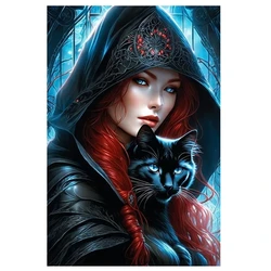 Witch Beauty And Black Cat Halloween Diamond Pinting Art Diy 5d Full Drills Gothic Elf Mosaic Cross Stitch Home Decor Gift