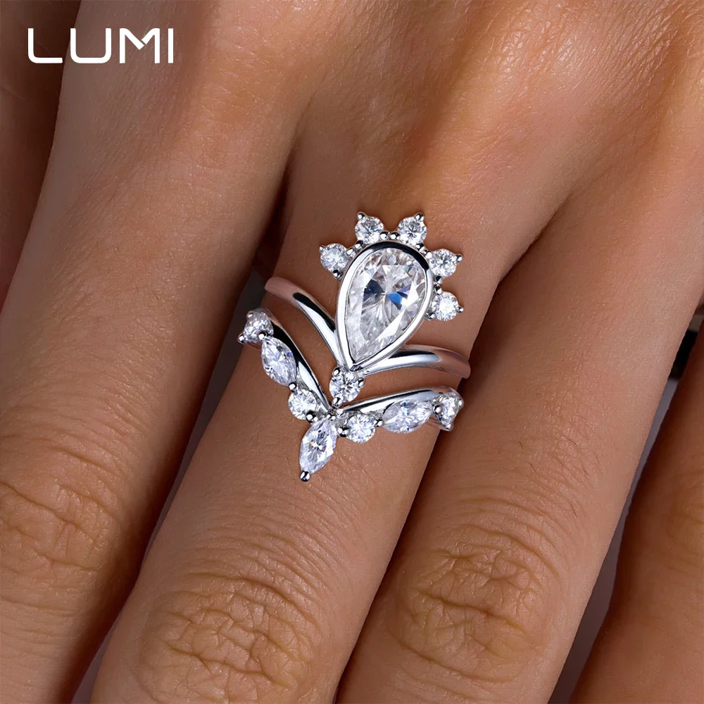 LUMI 3ct Waterdrop مويسانيتي مجموعة قابلة للتكديس خاتم S925 الفضة غرامة مجوهرات حفلة الذكرى عيد ميلاد الحاضر مختبر الماس #3