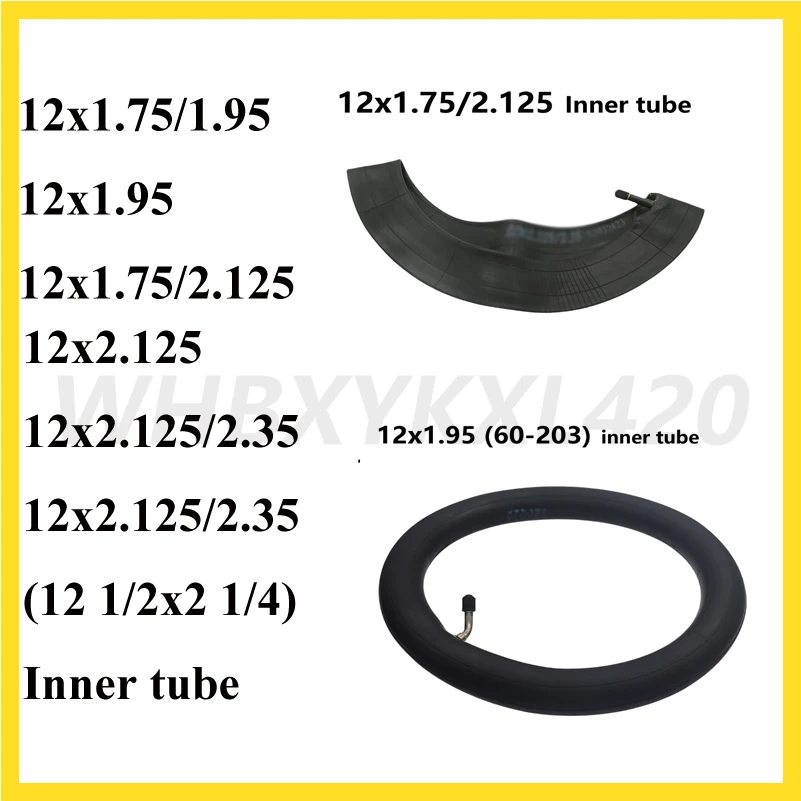 Butyl Rubber 12x1.95 12x1.75/2.125 12X2.125/2.35 12 1/2X2 1/4  Inner Tube Suitable for Children's Stroller, Bicycle Inner Tube