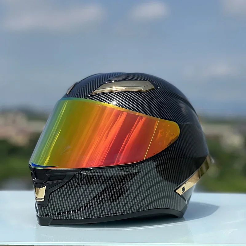 

Single Lens Full Face Motorcycle Helmet Casco Unisex Racing Motocross Safety Helmet Gold Carbon Fiber Helmet ECE Approved