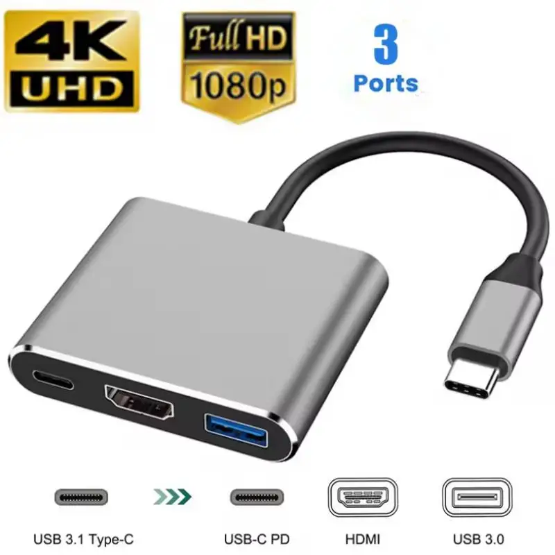 3 in 1 Docking Station Usb Hub USB C to HDMI-compatible For Macbook Air Converter Type Mobile Phone Accessories Phones