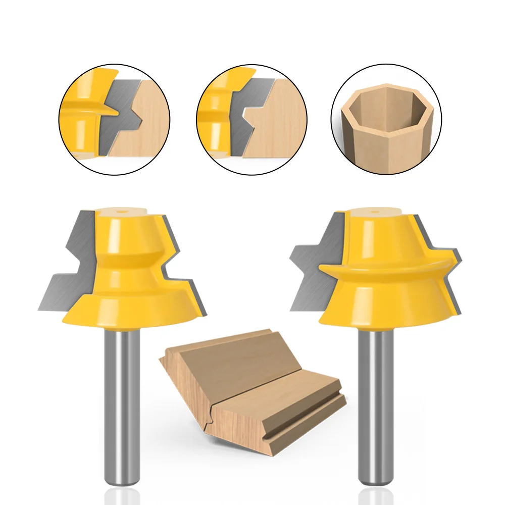2PC/Set 8MM Shank Milling Cutter Wood Carving 22.5 Degree Lock Miter Tenon Router Bits Set Glue Joinery Milling Cutter For Wood