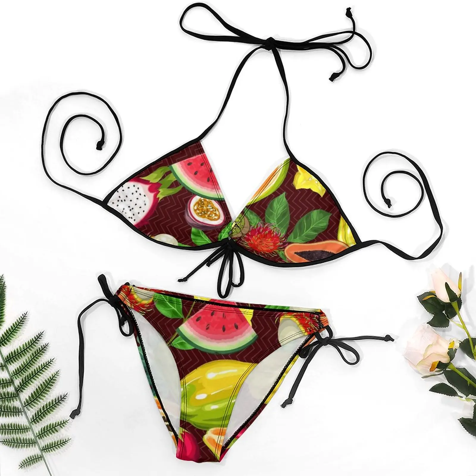 Maillot de bain bikini de fruits tropicaux pour femmes, tranches de fruits colorées, maillots de bain sexy, push-up graphique, string de plage, maillots de bain trempés