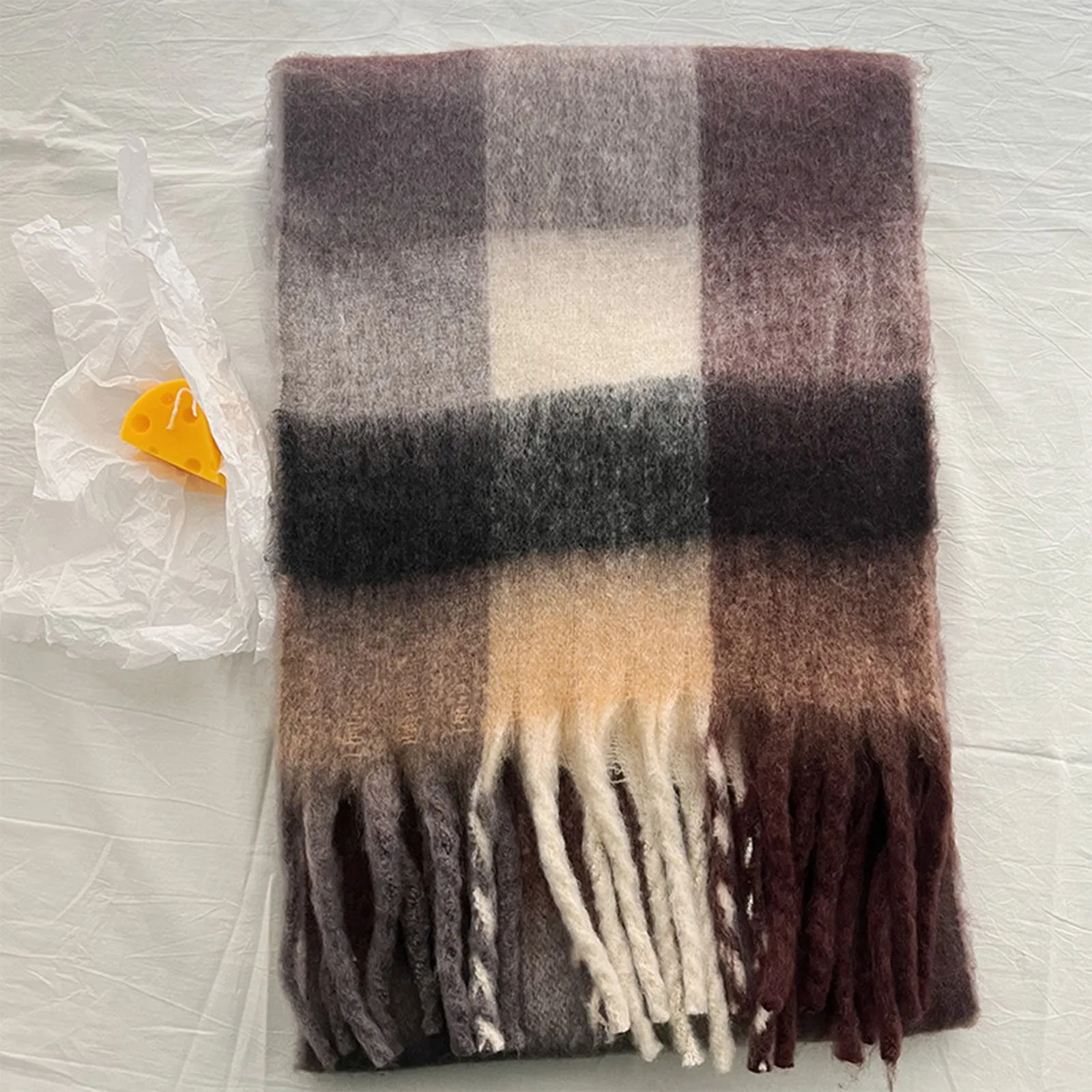 Women Fall Winter Scarf Classic Tassel color clash Plaid Scarf Warm Soft Chunky Large Blanket Wrap Shawl Scarves Advent Scarves