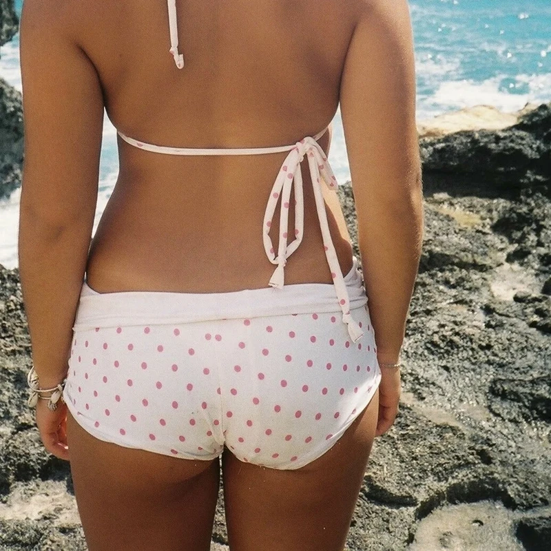 Combhasaki – pyjama d'été Y2k pour femmes, taille basse, coupe cintrée, short pliable, ceinture élastique, imprimé à pois, Patchwork, bas de détente