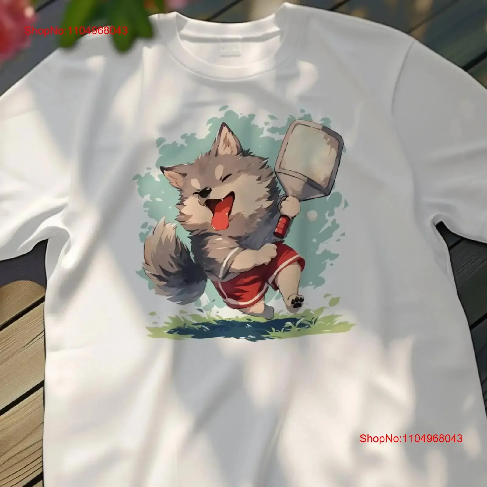 

Wolf Playing Pickleball T Shirt Unique Wildlife Sports Casual ComforT for Fans vintage Washed Stretched graphic