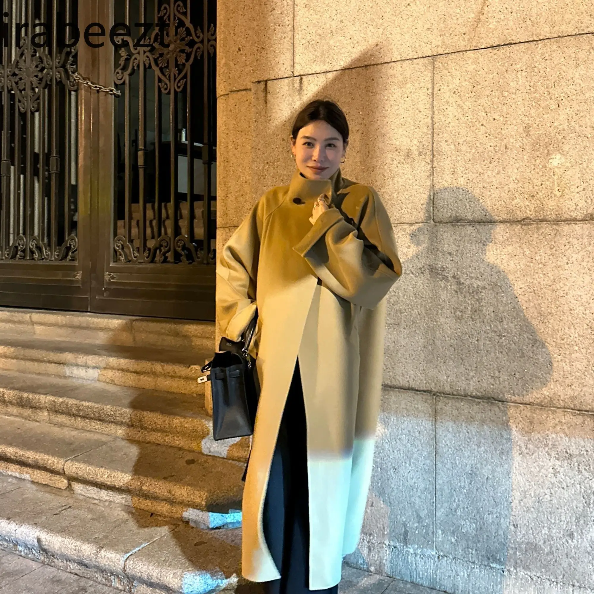 Camel High Profile Long Jacket for Women 2024 Autumn and Winter New Temperament Over The Knee Mid-long Loose Woolen Coat