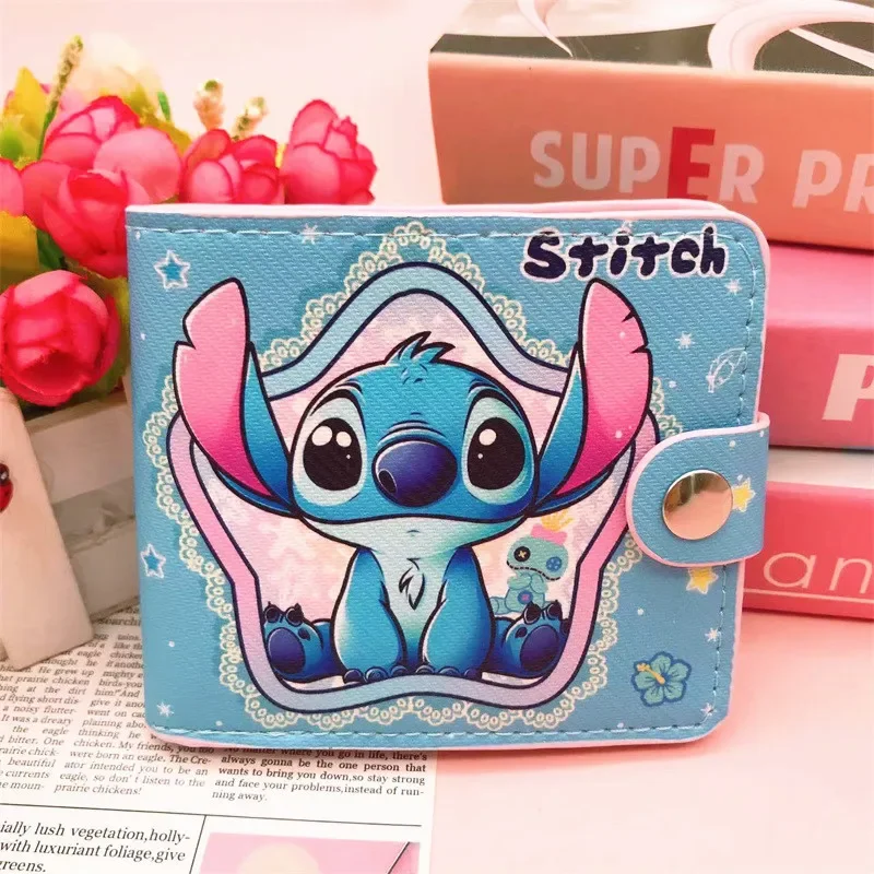 2024 Stitch dompet pendek Disney dompet pendek imut kartun Lilo & Stitch mode lipat dompet pengganti multi-fungsi hadiah anak-anak