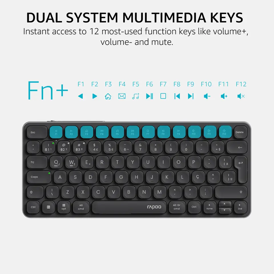 Rapoo E9050L/9010M ABNT2 Portuguese Brazil Multi-Device Bluetooth Wireless Keyboard Black Color with Multimedia Key - 4