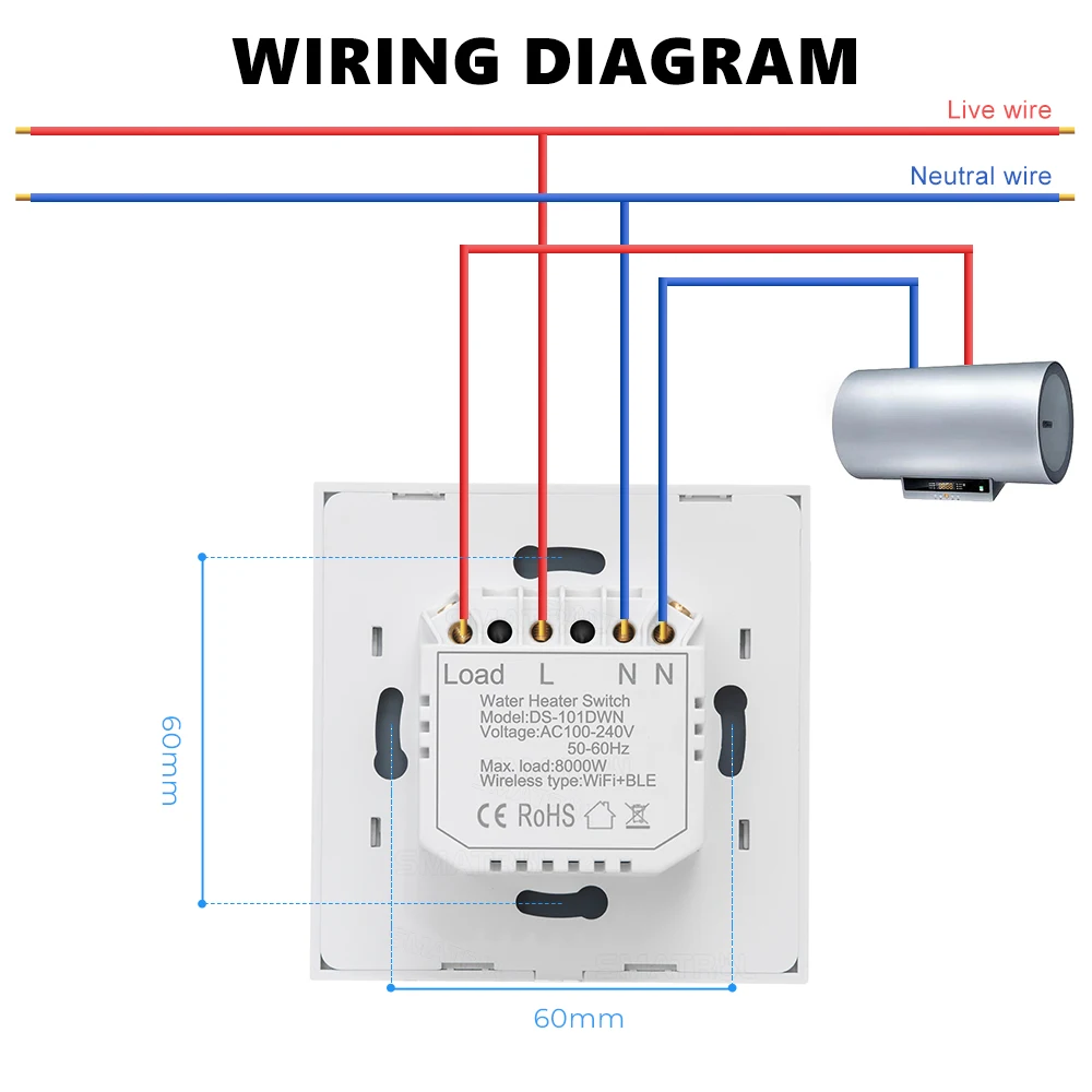 Tuya Smart 40A Wifi Water Heater Boiler Touch Switch Air Conditioner Light Timing EU US Brazil Wall App For Alexa Google Home