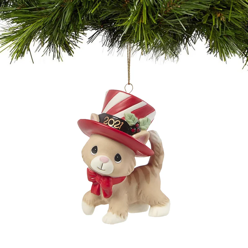 Christmas Decoration Precious Moments Ceramic Cute Cat Figurine Home Room Decoration Gift Ornament Christmas Tree Pendant