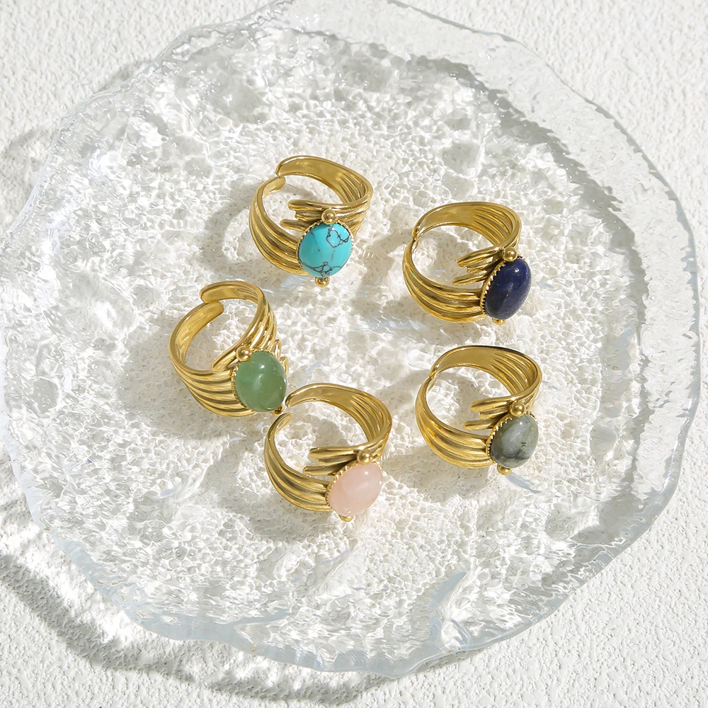 SOVOB 18K مطلية بالذهب قابل للتعديل عين النمر خواتم للنساء واسعة مخرمة الفرقة تصميم الحد الأدنى قطعة أنيقة صنع المجوهرات #5