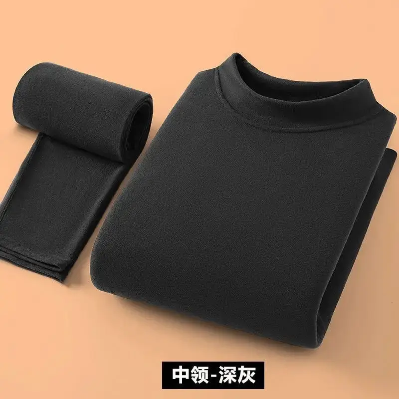 2025 outono e inverno novo terno de veludo masculino em torno do pescoço roupa interior térmica cor sólida temperatura constante high-end terno térmico