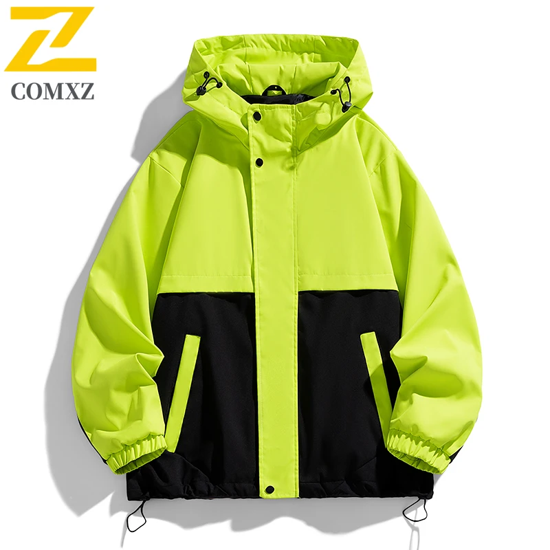 

Couple Charge Jacket Autumn Color Blocked Fashion Versatile Windproof Waterproof Breathable Hooded Coat Outdoor Camp Hiking Coat