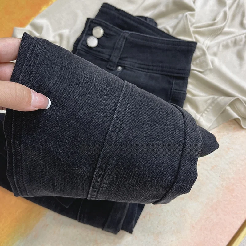 High Waist Straight Leg High Waist Split Women's Jeans plus Size Slimming Versatile Spring Autumn New Style Deep Blue Denim