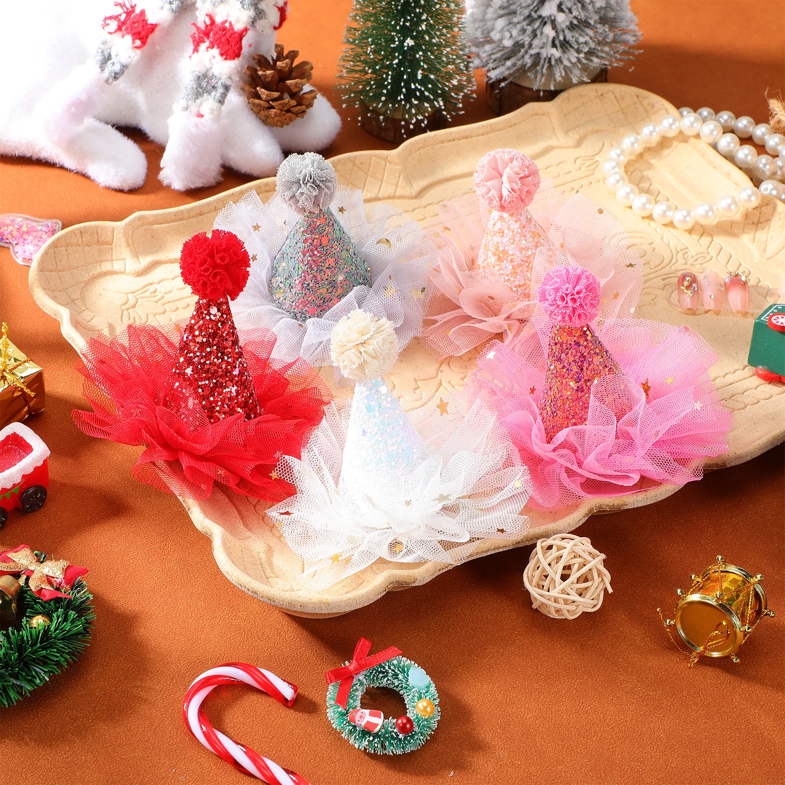 

5pcs Baby Christmas Baby Clip Kids Hair Clip Barrettes Sequins Cartoon Design Christmas Birthday Party Hair Accessories