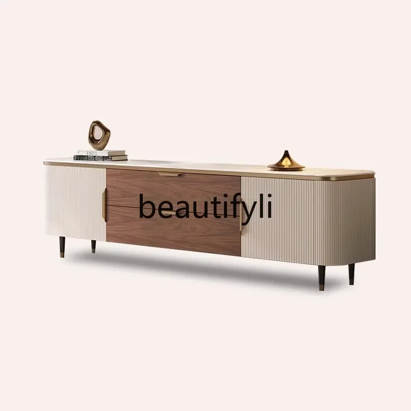 

A16 Light luxury rock slab solid wood TV cabinet household living room super crystal stone high-end villa cabinet