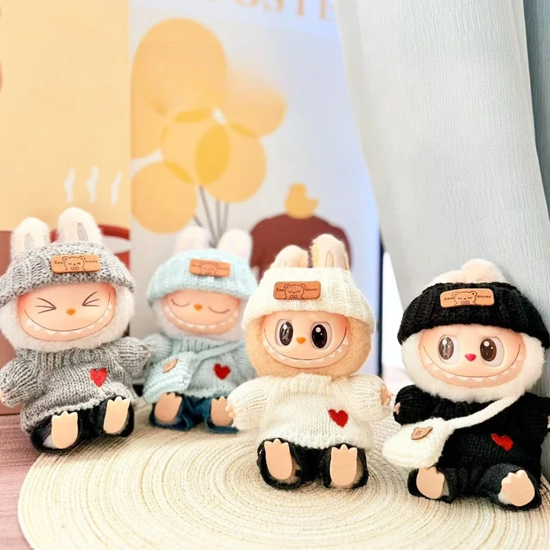 [Solo vestiti] Completo di abbigliamento Labubu di generazione 1 e 2, set di maglioni lavorati a maglia riempiti d'amore, vestiti per bambole a tema carino e amore