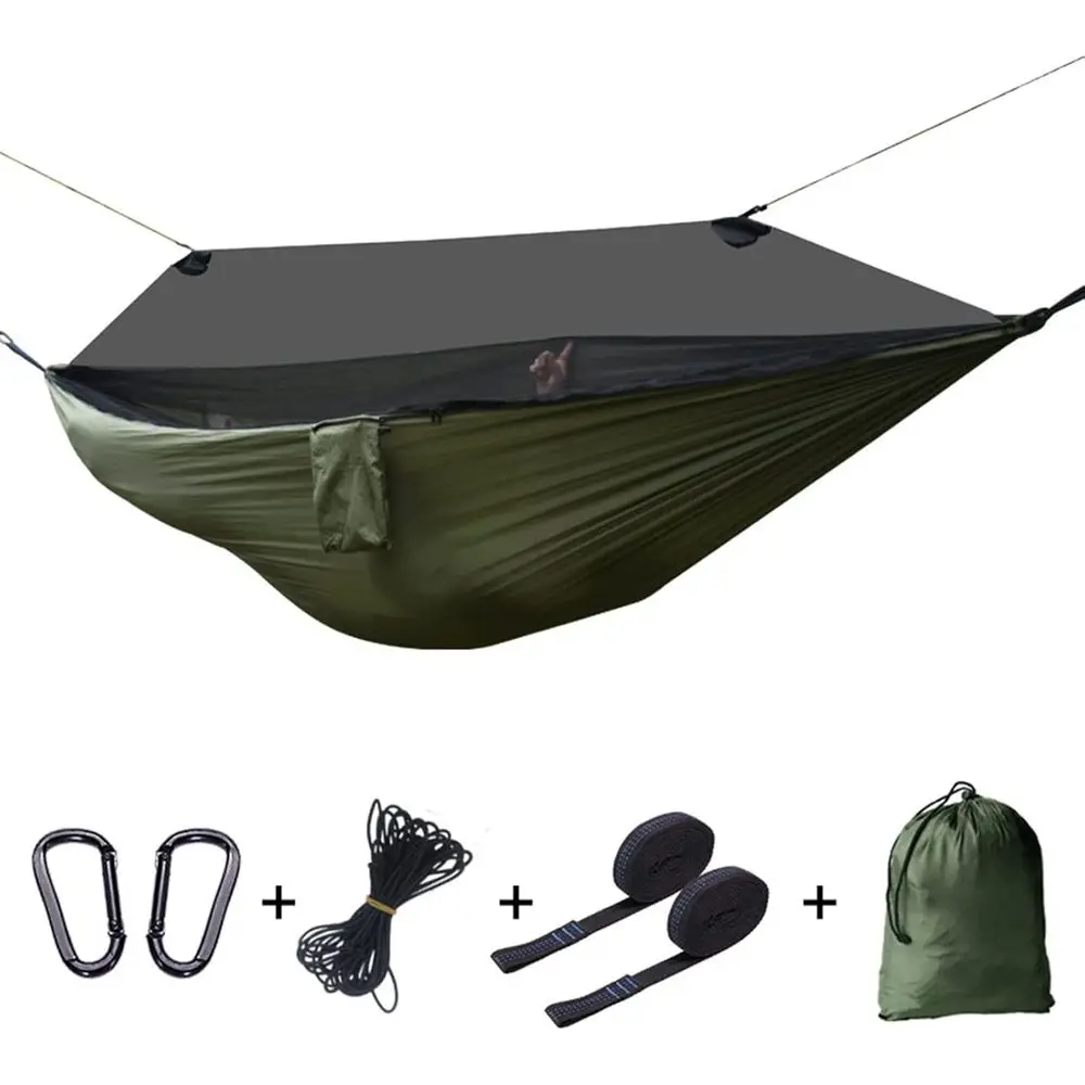 

Portable Outdoor Camping Hammock Set with Mosquito Net, Rain Cover, and Tree Straps