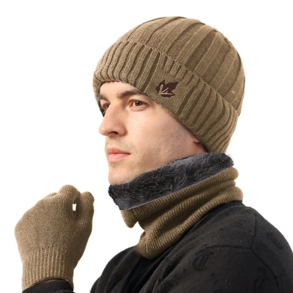 Modna zimowa czapka z dzianiny Thickned Keep Warm Hat Scarf Gloves Set Odporne na zimno wiatroszczelne czapki pulowerowe Kobiety Mężczyźni