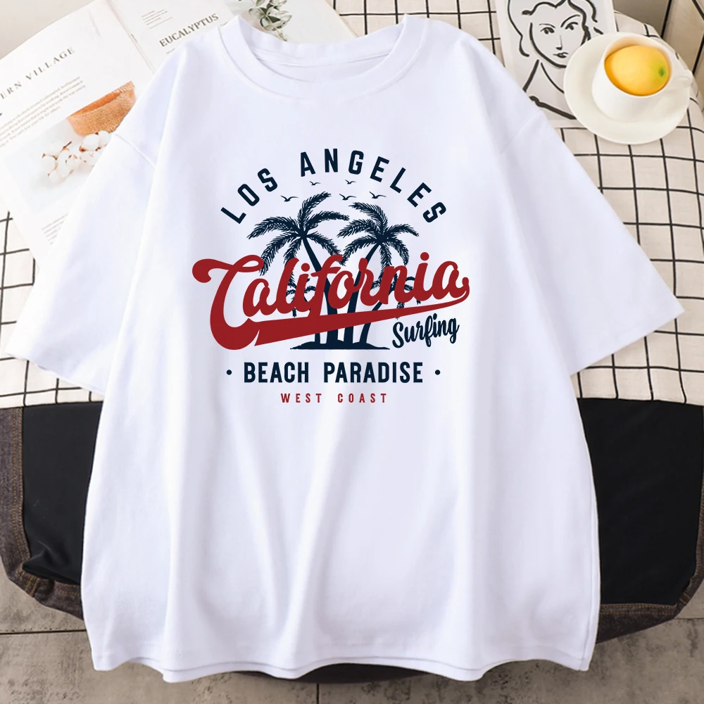 Luxury Y2k Casual Custom Los Angeles California Beach Paradise Men Tops Street Cotton Summer T-shirt Breathable Oversize Clothes