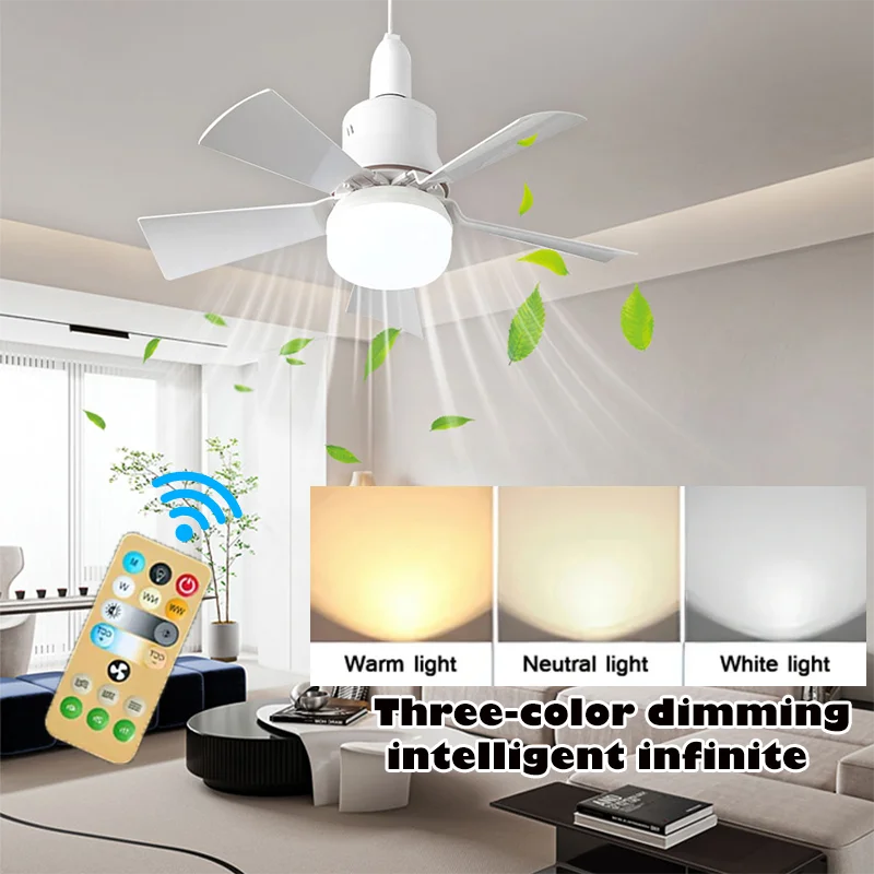 30W E27 Ceiling Fan Light with Remote Dimming Function LED Light Fan Intelligent Silent Ceiling Fan for Bedroom Living Room