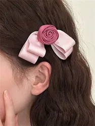 1 ladies summer fresh and sweet new rose hair clip back head bow half tied side fringe with broken hair clip hair accessories