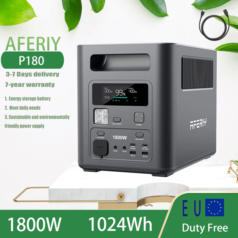 AFERIY 1800W 1024Wh Batterie portable puissante haute performance avec prise européenne contrôlable par application pour une charge rapide, stockage d'énergie, camping en plein air, utilisation