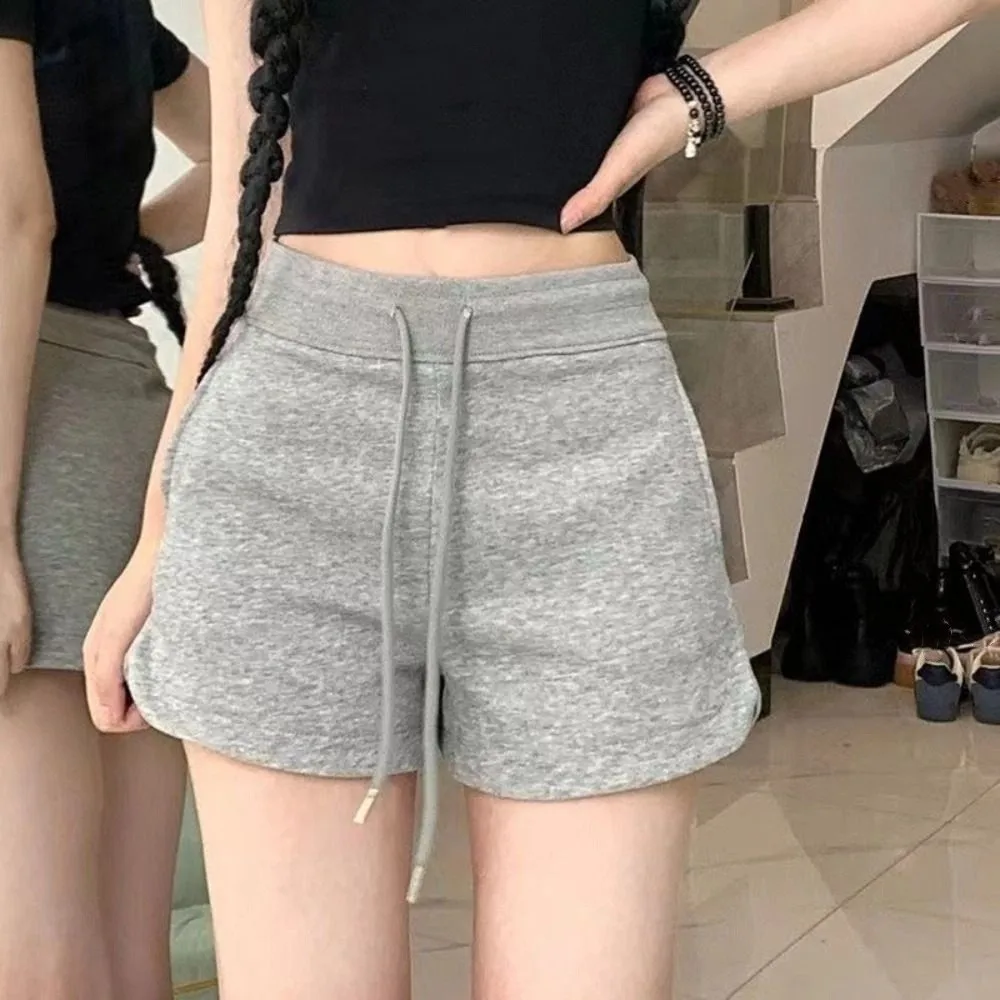 

Drawstring High Waist Shorts with Pockets Pajamas Pants Hot Woman Short Pants American Style Trousers Summer Casual Shorts