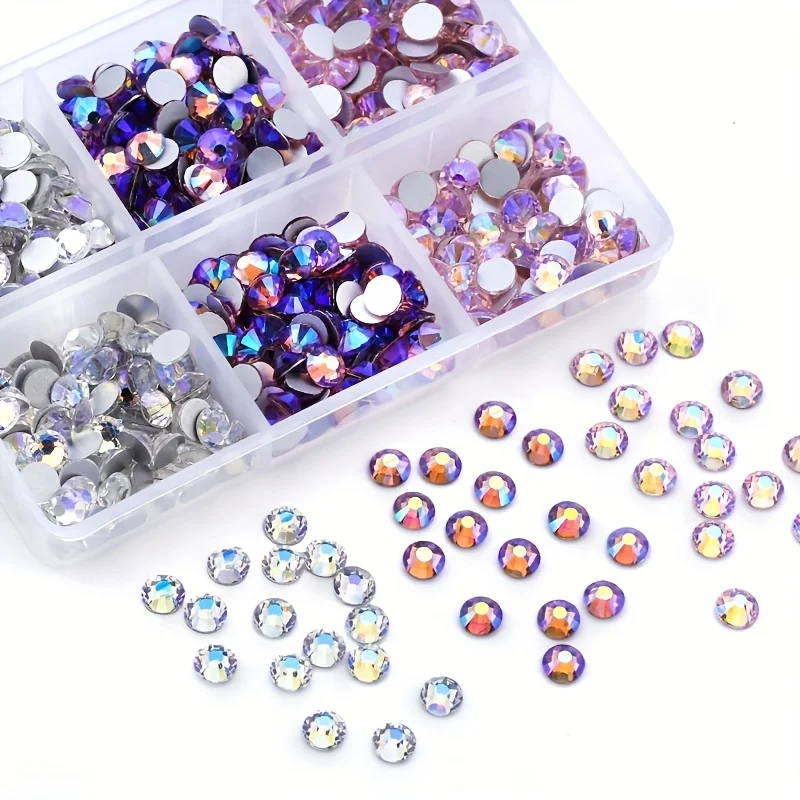 クリスタルネイルラインストーン,フラットベース,ミックス,ラウンド,非修正,ガラス,ミックスボックス,3色,ss20