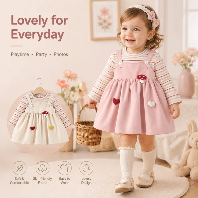 Baby Girls Princess Dress Spring Autumn Long Sleeve Kids Dresses Striped Cute Mushroom Toddler Outfit Baby Girl Clothes 73-110cm