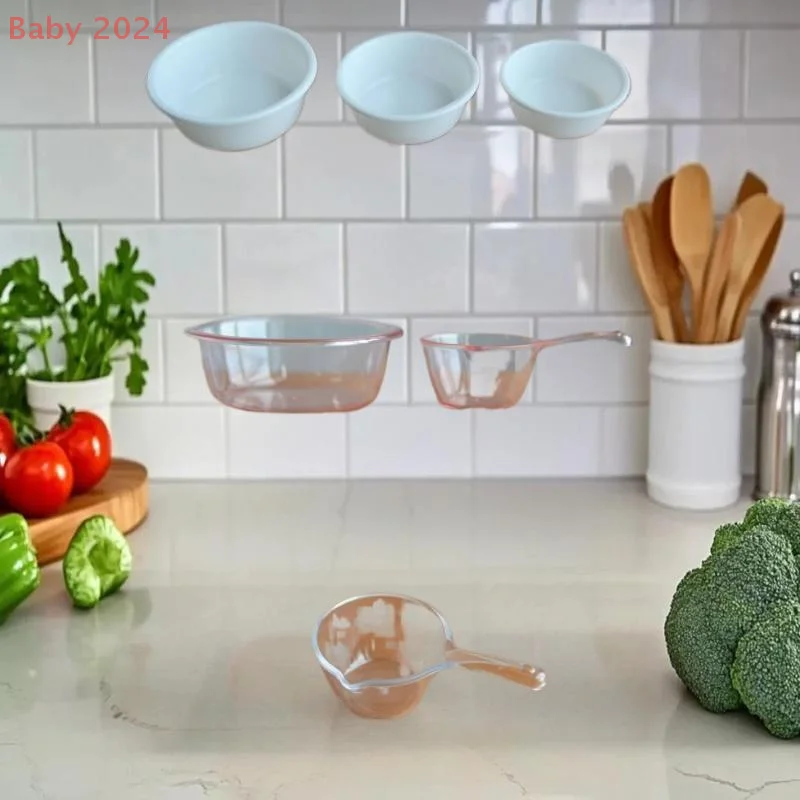 Kitchen Playset ของเล่นสําหรับบ้านตุ๊กตา - 1/6 1/12 Miniature อ่างล้างหน้าพลาสติกและชุดตักน้ํา