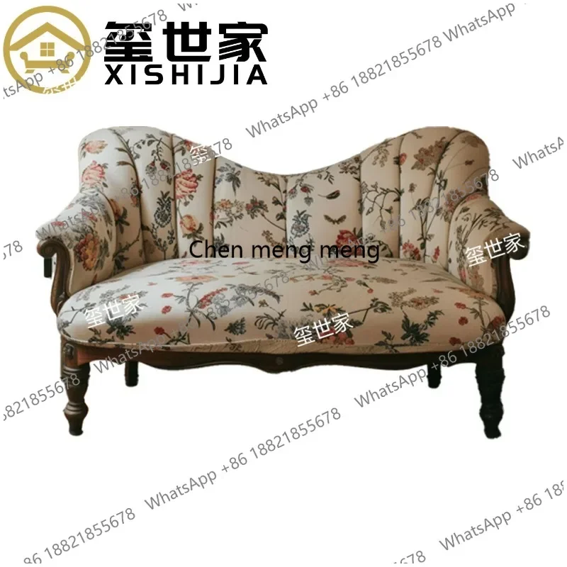 M178 American retro style solid wood sofa three-person printed fabric sofa living room furniture