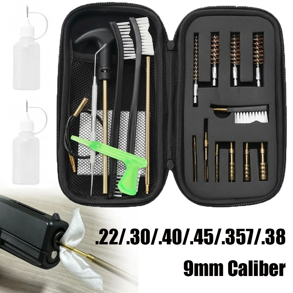 21Pcs Gun Cleaning Kit Pistol Cleaning Kit Universal Gun Cleaning Tool Set Bronze Bore Chamber Brush for .22/30/38/40/45Cal 9mm