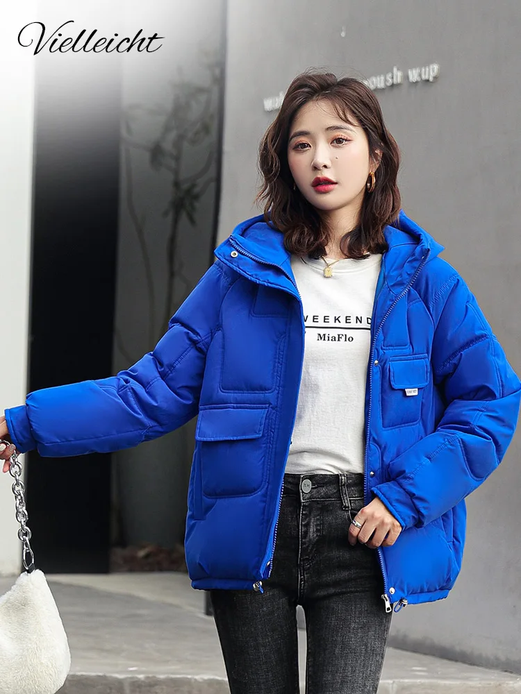 Vielleicht 2022 Winter Clothes Women Short Jacket Thick Hooded Cotton Padded Coats Female Loose Puffer Parkas Ladies Winter Coat