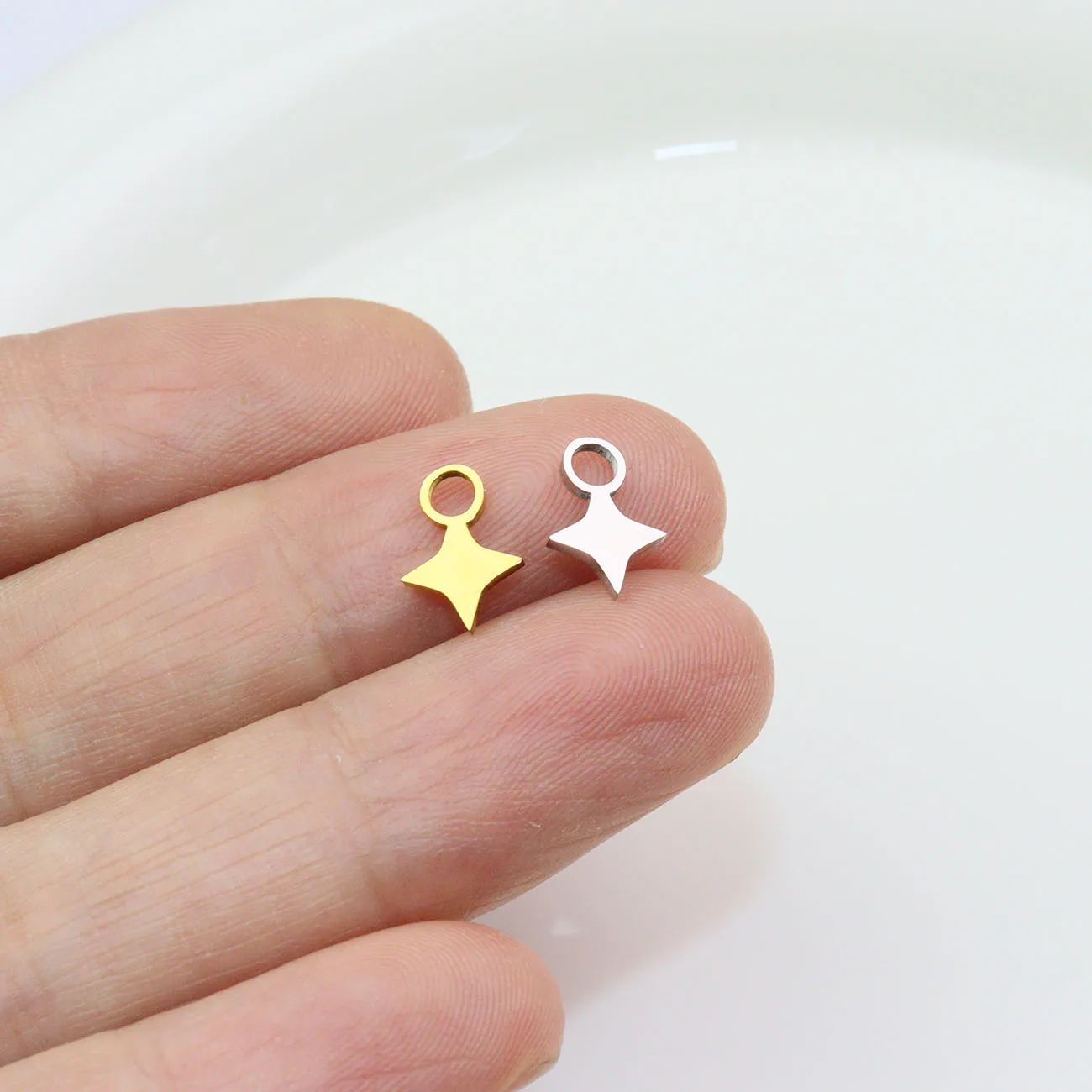 10pcs Stainless Steel Mirror Polish Jewelry Big Hole Mini Star Charms Pendant DIY Handcraft PVD Plated Waterproof Antiallergic