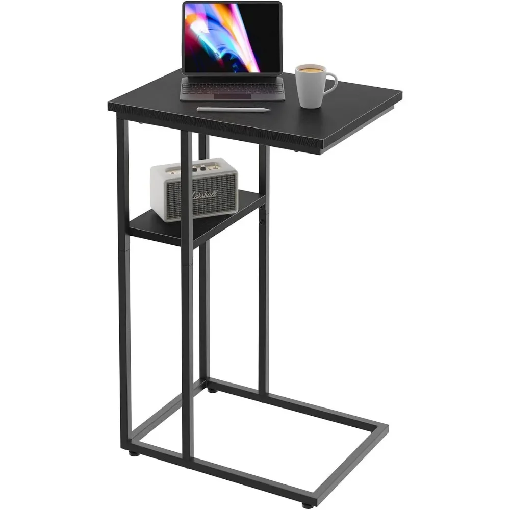 

C Shaped End Table, Side Table with Metal Frame, TV Tray Table for Couch, Sofa Table for Living Room Bedroom