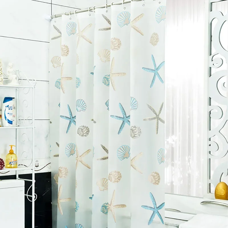 Waterproof Thickened Transparent Shower Curtain Waterproof Thickening Bath Curtain Starfish Hibiscus Pattern Shower Accessories