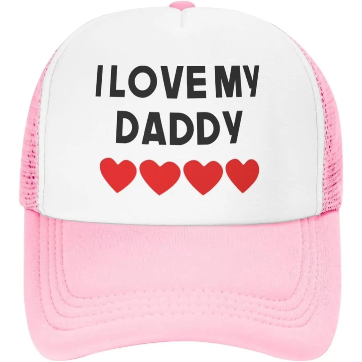 I Love My Daddy Heart Print Trucker Hat Adjustable Mesh Baseball Cap for Kids