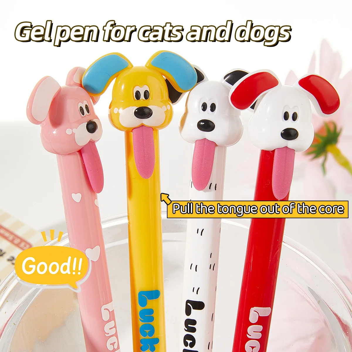 SHANDS 4/8PCS Cute Dog Gel Pens 0.5mm Black Ink, Smooth & Quick-Dry, Funny Tongue-Out Stress Relief Pens for Students & Gifts