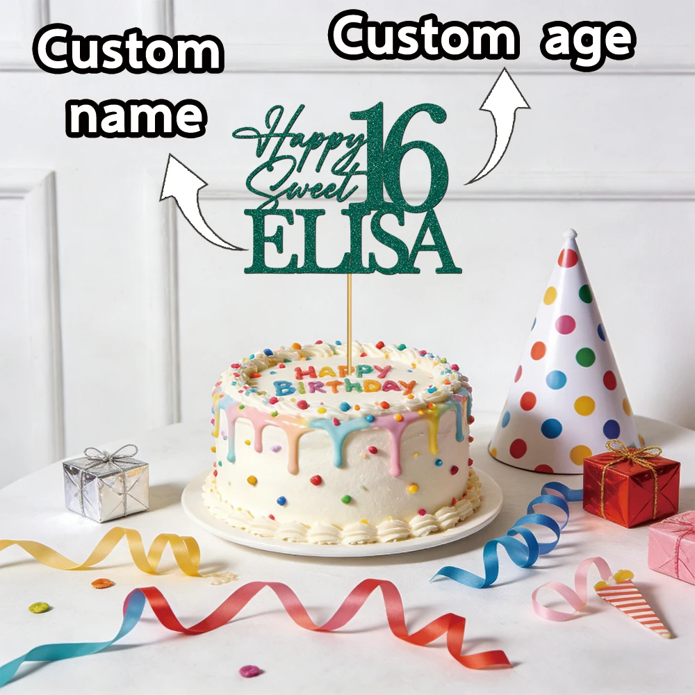1 Stück personalisierter Glitzer-Kuchenaufsatz mit Text und mehreren Farben, geeignet für Geburtstage, Abschlussfeiern, Hochzeiten – Detail 3
