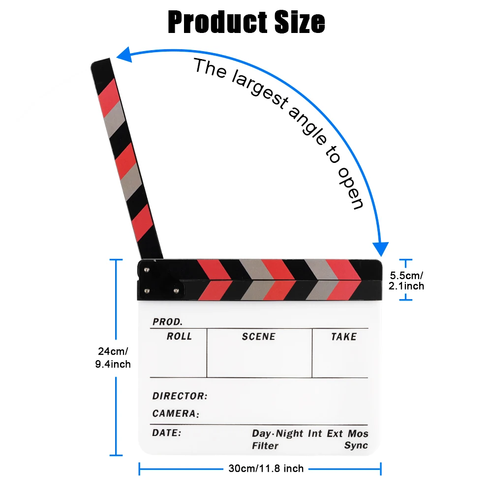 Selens Clapper Board Acrylic Movie Action Slate Director Film Clapboard Slate Wooden with Pen