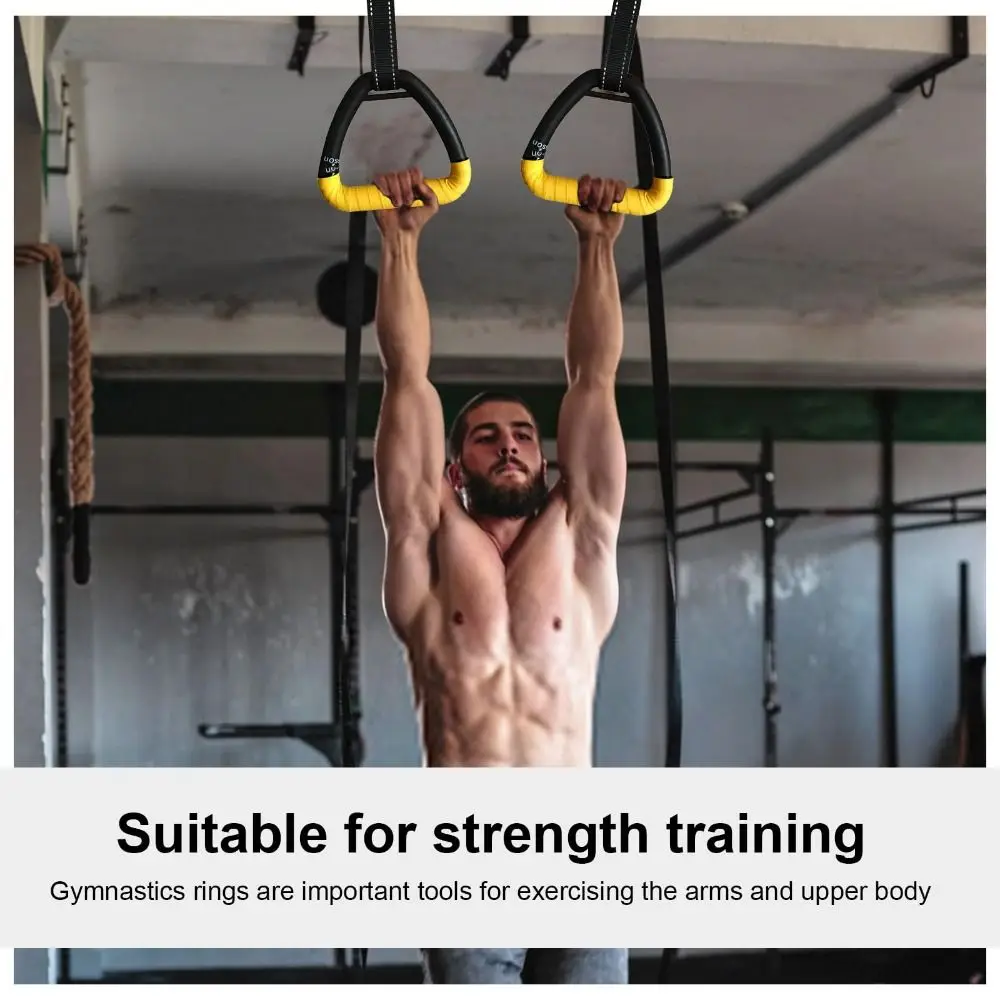 1 Pair Premium No-Punch Gymnastic Rings Adjustable Straps Heavy Duty Pull-up Gymnastic Rings Anti-slip Fitness Equipment Home