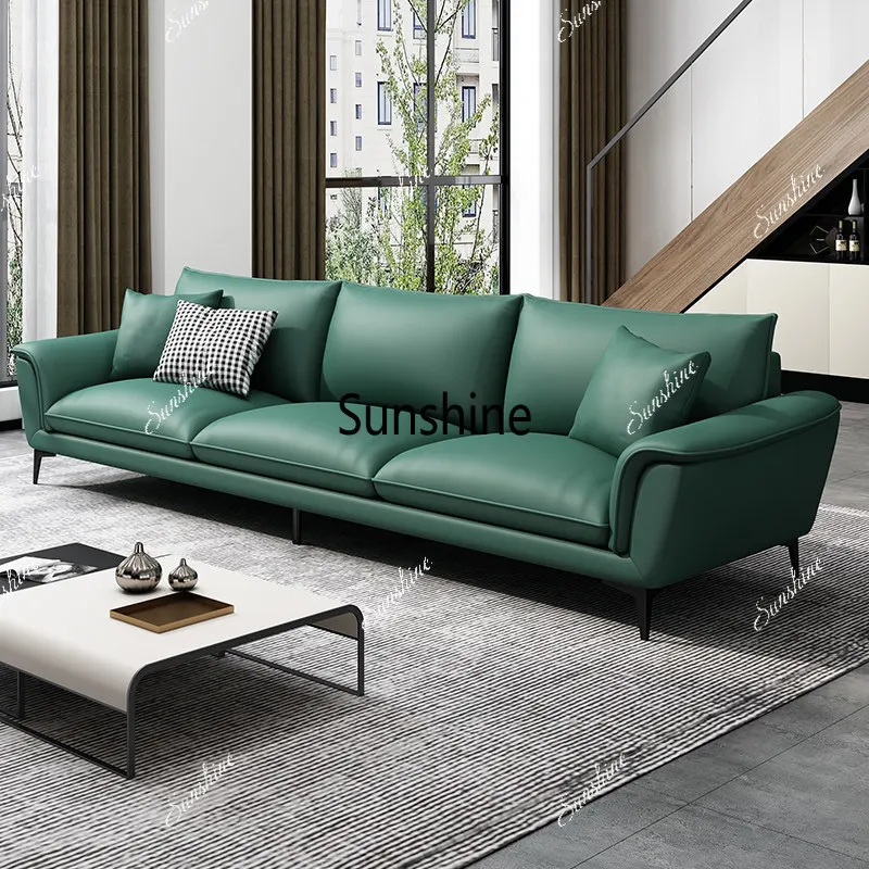 

Italian minimalist leather sofa, Nordic modern living room straight row small apartment