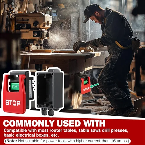 Imagen 2 del producto 【Oferta flash!】Interruptor de seguridad monofásico de 110/220 V con paleta de parada visible para alimentación para sierra de mesa