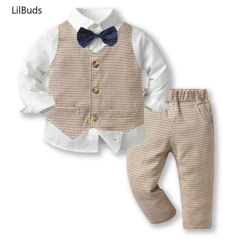 

2024Children Fashion New Baby Casual Clothing Sets Infant Boys Gentleman Suit Kids Long Sleeve White Shirts Tops+waistcoat+pants