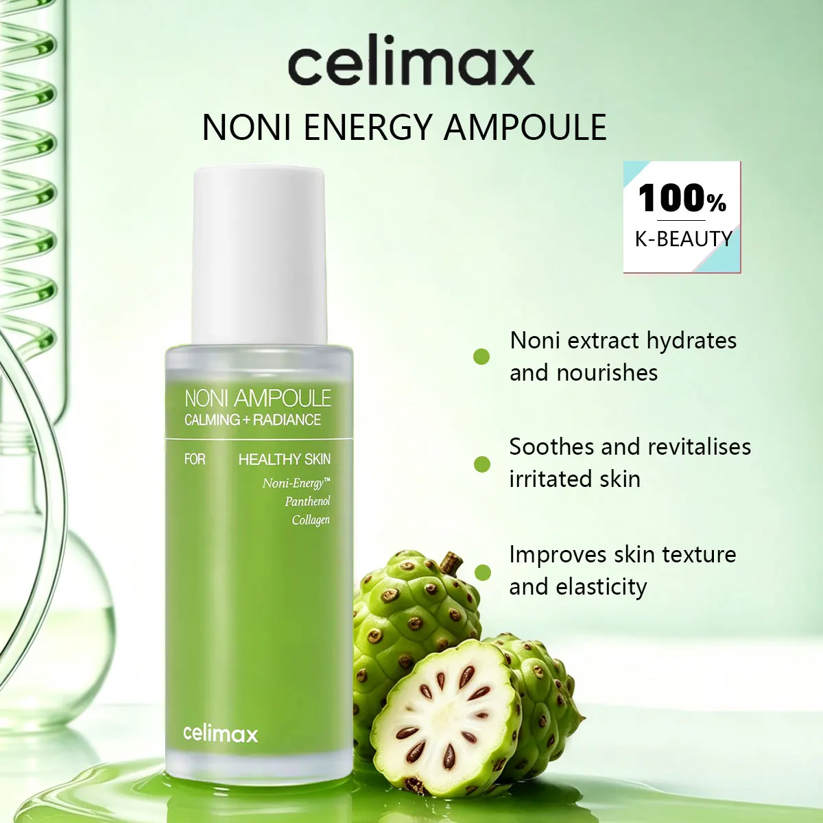 Celimax NONI AMPOULE CALMING RADIANCE 50ml,Lightweight Texture,Deep Hydration,Soothing Formula,Korean Skincare,Korean Makeup