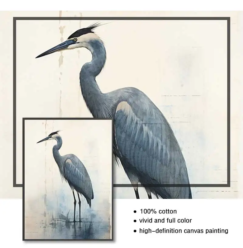الرجعية الأزرق هيرون المائية نمط الحد الأدنى مارش الطيور الفن الملصقات حائط لوح رسم يطبع صور الساحلية غرفة ديكور المنزل