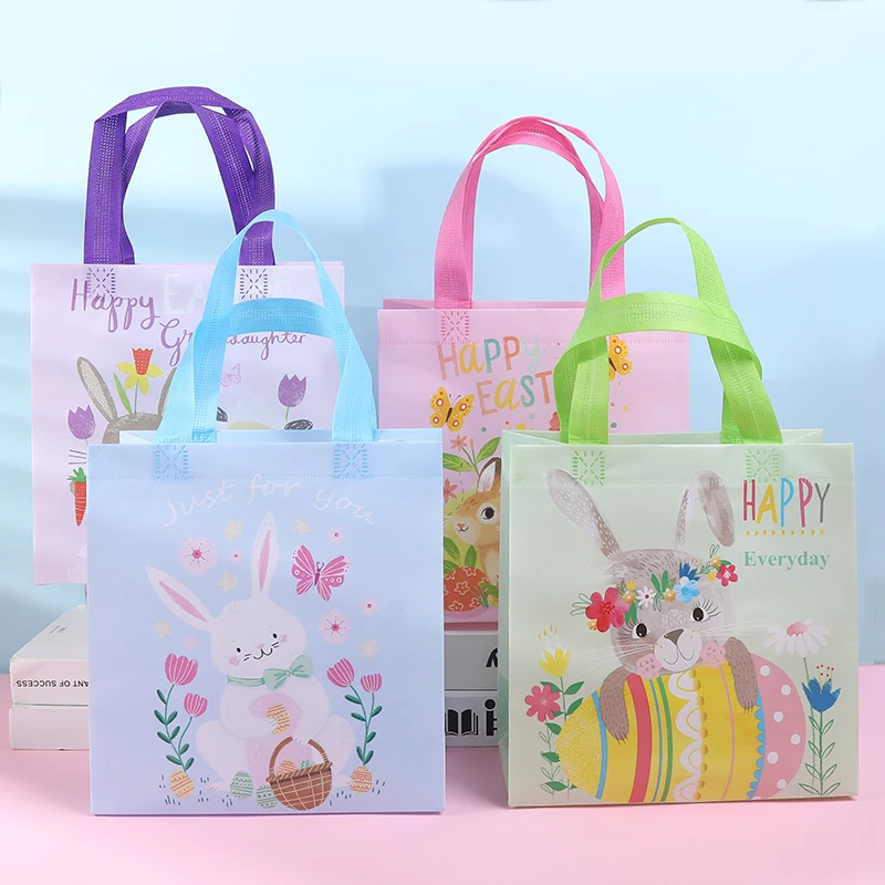 4Pcs Easter Gift Bag Colorful Easter Egg Rabbit Bunny Non-Woven Snacks Gifts Packing Bags Kids Birthday Party Easter Decorations